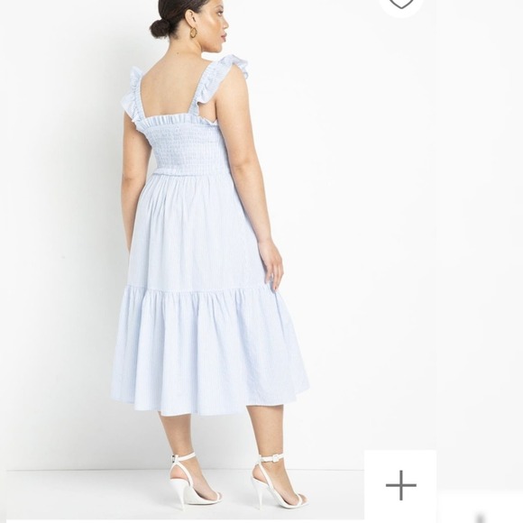 Eloquii Smocked Bodice Ruffle Day Dress Blue Size 14/16 - Picture 6 of 8